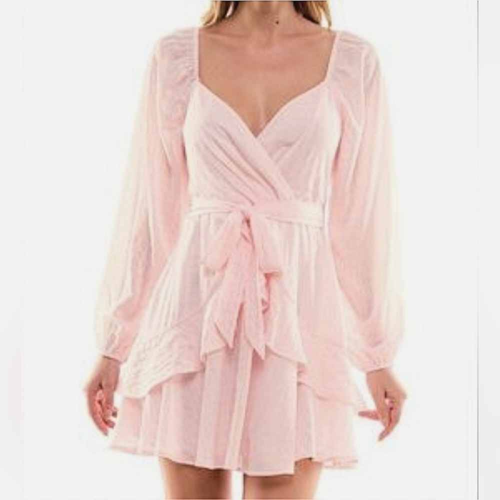 Trixxi Light Pink Blush Ruffle Wrap Mini Dress EUC Women's US Size Extra Large - Picture 2 of 3
